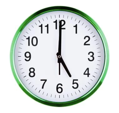 Wall clock isolated on white background. Five oclock. Stock Photos