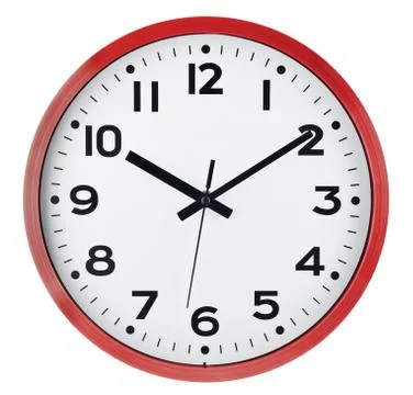 Wall clock isolated on white. Ten past ten. Stock Photos