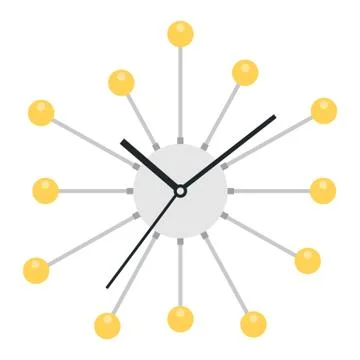 Wall clock with knitting needles and balls vector icon flat isolated Stock Illustration