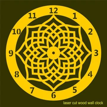 Wall clock Laser cut cnc panel design for metal, wooden room divider. Stock Illustration