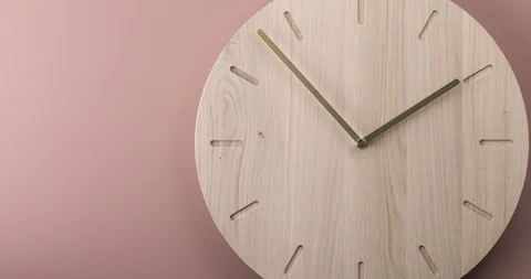 Wall clock made of oak. One hour time lapse with camera zoom out effect. 스톡 동영상 122305678