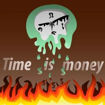 The wall clock melts under the flames. Stock Illustration