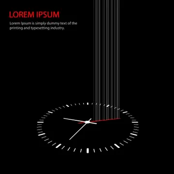 Wall clock over black background and threads on second hand Stock Illustration