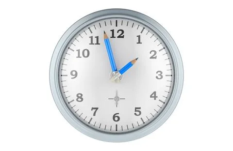 Wall clock with pencils instead of arrows, 3D rendering Stock Illustration