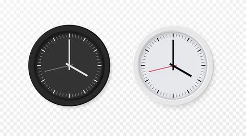 Wall clock, realistic black and white watch. Round hour clockface, quartz clo Stock Illustration