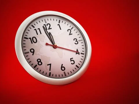 Wall clock on red background. 3D illustration Stock Illustration
