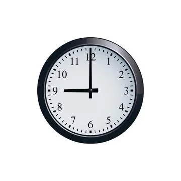 Wall clock set at 9 o'clock Stock Illustration