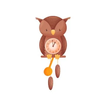 Wall clock in the shape of an owl. Vector illustration on white background. Stock Illustration