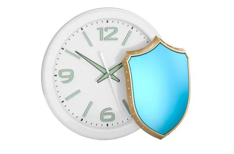 Wall clock with shield, 3D rendering Stock Illustration