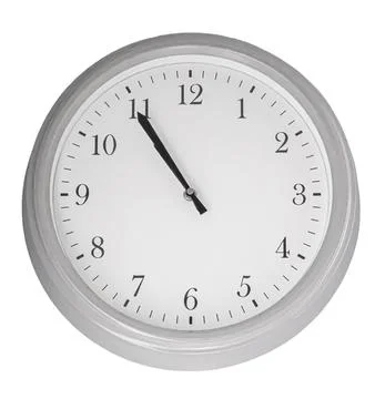 Wall clock showing time on white background for concepts of deadline, sched.. Stock Photos