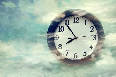 Wall clock on surreal background Stock Photos