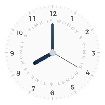 Wall Clock template with "time is money" text Stock Illustration