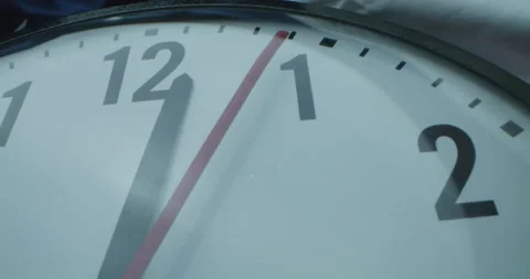Wall Clock, Ticking Clock, Red Seconds Hand slowly crossing 12 Stock Footage 166661420