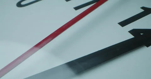 Wall Clock, Ticking Clock, Red Seconds Hand slowly Approaches 12. Movement Stock Footage 166811533