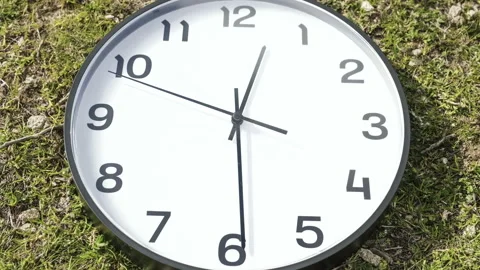Wall clock time running out timelapse on natural grass ground,looping time flow Video stock 234693133