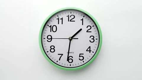 Wall clock timelapse. White background. From ten to half past three Stock Footage 141579784