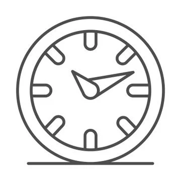 Wall clock with two hands thin line icon, room decor concept, clock sign on Stock Illustration