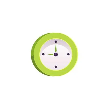 Wall clock vector flat icon, watch with round green frame, analog clock classic Stock Illustration