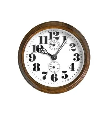 Wall clock with wooden frame isolated on white background Stockfoto's