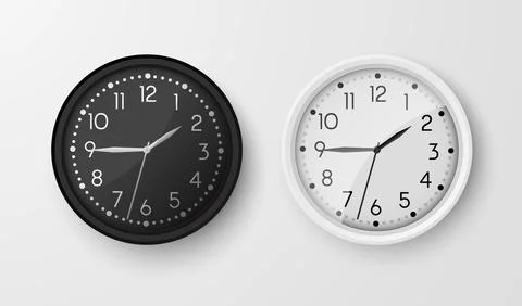 Wall clocks. Office black and white analog clock face. Vector circle watches 스톡 일러스트