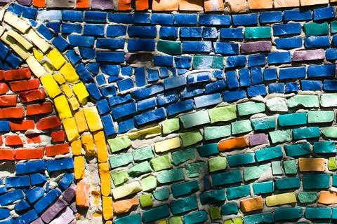 Wall of colorful bricks with shadows Stock Photos