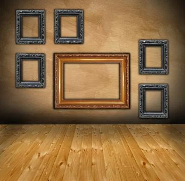Wall with composition of empty frames Stock Photos