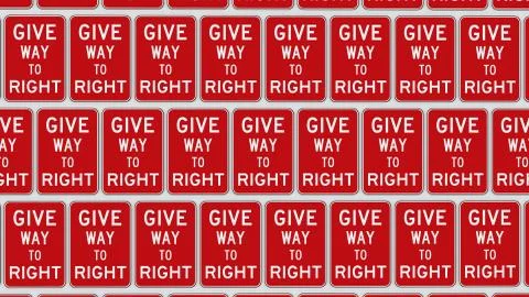 Wall Covered in Ordered Grid of Give Way to Right Signs Stock Illustration