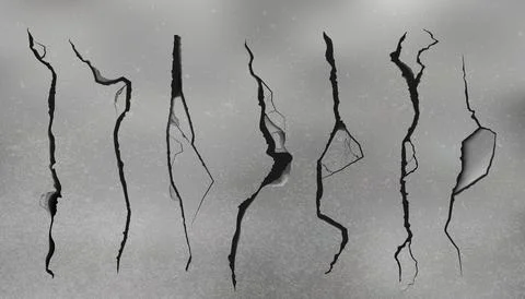 Wall crack. Broken stone texture. Earthquake scratch. Shattered concrete fissure Stock Illustration