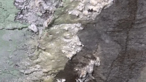 Wall crack with water leaking , efflorescence. Before foundation repair. Stock Footage 119684671