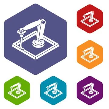 Wall d printering icons hexahedron Stock Illustration