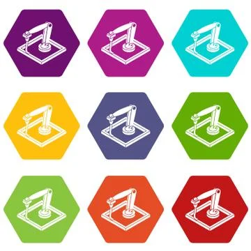 Wall d printering icons set 9 vector イラスト素材