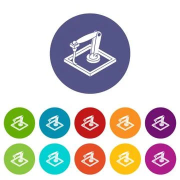 Wall d printering icons set color Stock Illustration