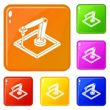 Wall d printering icons set color Stock Illustration