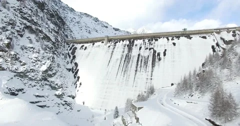 Wall Dam - Winter - Aerial view Stock Footage 67572433