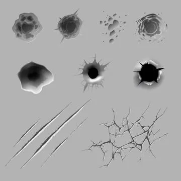 Wall damage and cracks design elements Stock Illustration
