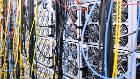 Wall of data centers and wires. Stock footage. Lots of units with data center Stock Footage 122056950