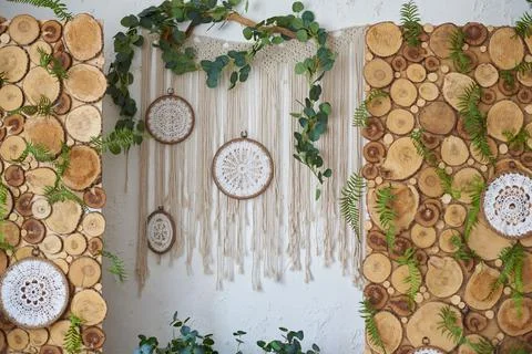 Wall decoration in boho and rustic style Stock Photos