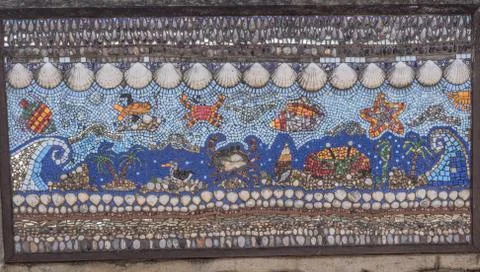 Wall decoration at Brixham Harbour, Devon, UK Stock Photos