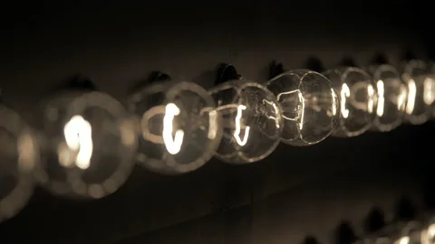 Wall of decorative light bulbs. Stage light panel Stock Footage 134983696