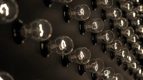 Wall of decorative light bulbs. Stage light panel Stock Footage 134984047
