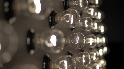 Wall of decorative light bulbs. Stage light panel Stock Footage 134984425