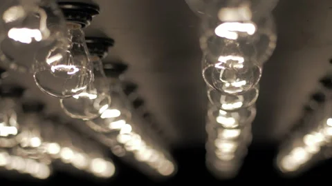 Wall of decorative light bulbs. Stage light panel Stock Footage 135405214