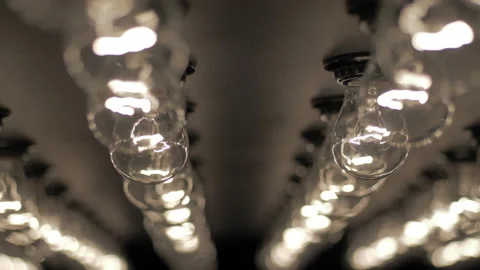 Wall of decorative light bulbs. Stage light panel Stock Footage 135406129