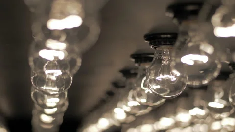 Wall of decorative light bulbs. Stage light panel Stock Footage 135406177