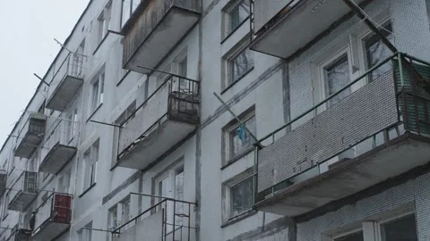 A Wall of Despair with a Lattice of Balconies Stock Footage 313532486