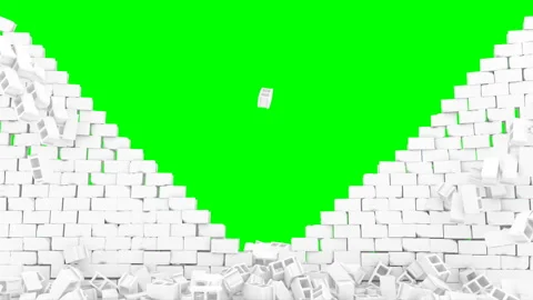 Wall destroy in 3d style on green background Crash stone brick demolition 스톡 동영상 154263762