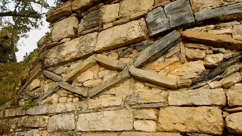 Wall with diamond pattern built on Machu Picchu Stock Footage 108831309