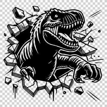 Wall Dinosaur Breaking Through debris black monster creature Illustration