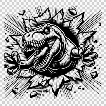 Wall Dinosaur Head Breaking Through claws Illustration