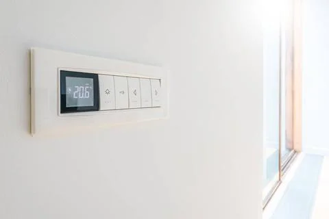Wall display shows air temperature. Wall display shows air temperature ins... Stock Photos